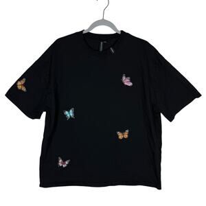 Good for nothing T-Shirt Men's Medium Black Butterfly Print Cotton Short Sleeve